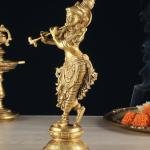 Unique Brass Krishna Statue - Sleek Design, 9.5" Height